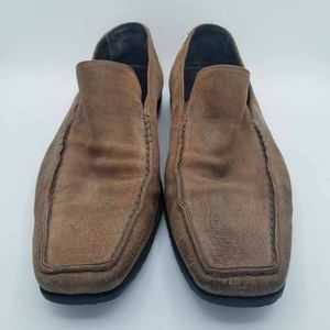 Faconnable Mens Loafers Shoes Brown Leather Slip-On Square Moc Toe Italy 12